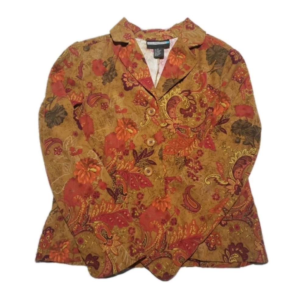 Requirements 16 Brown Floral Blazer Fall Autumn Muted Tones Pleated